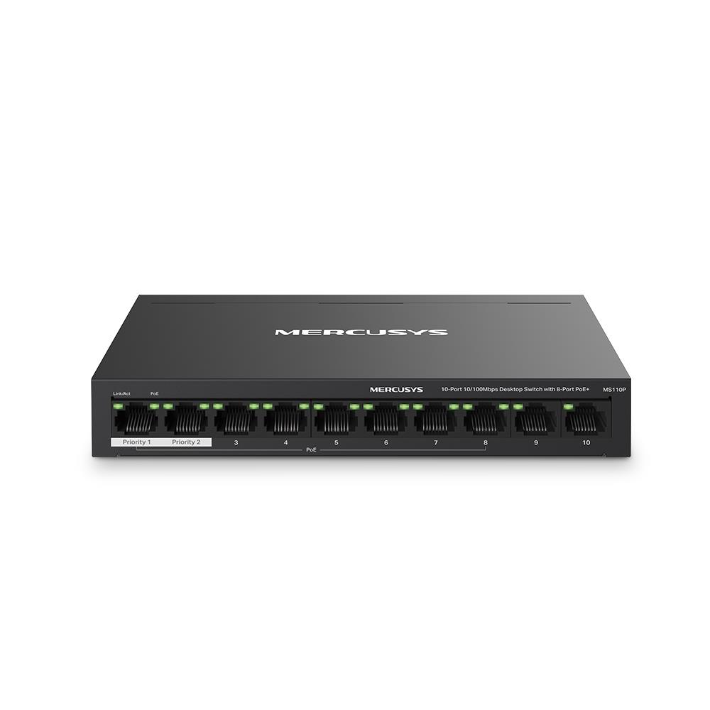 Mercusys MS110P komutators, 10x10/100, 8xPoE+