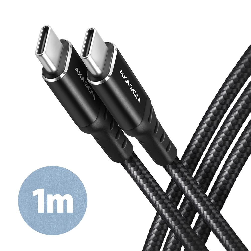 Axagon USB-C uz USB-C kabelis 1m 60W HQ melns BUCM-CM10AB