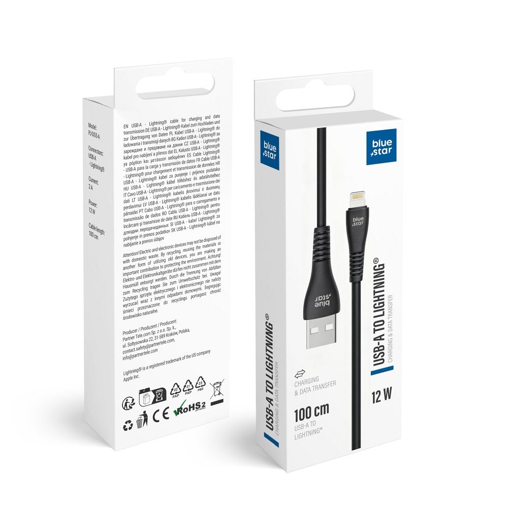 Kabelis USB A uz Lightning Blue Star 2A 12W 1 m PJ-DG5-A melns