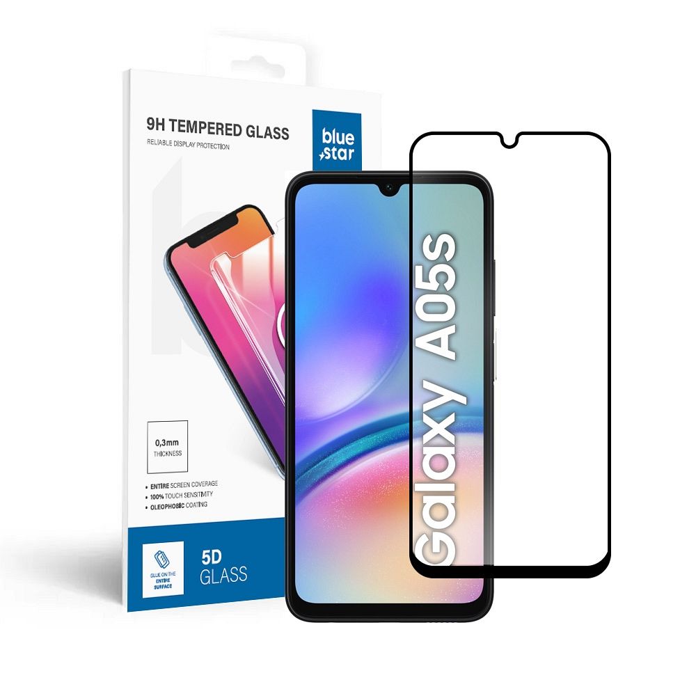 Закалённое стекло для Samsung Galaxy A05s (full glue / case friendly) Blue Star 5D чёрное