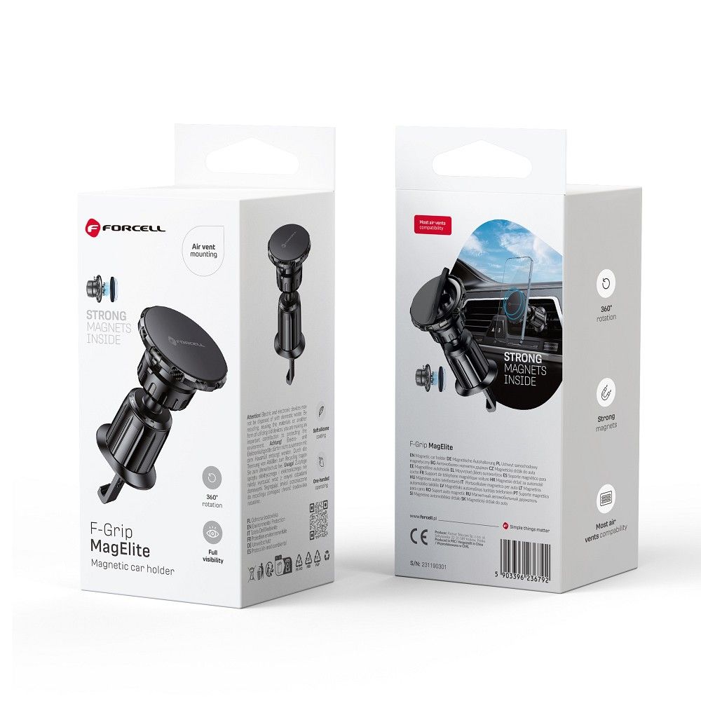 FORCELL F-GRIP MagElite magnētiskais auto turētājs ventilācijas atverei melns