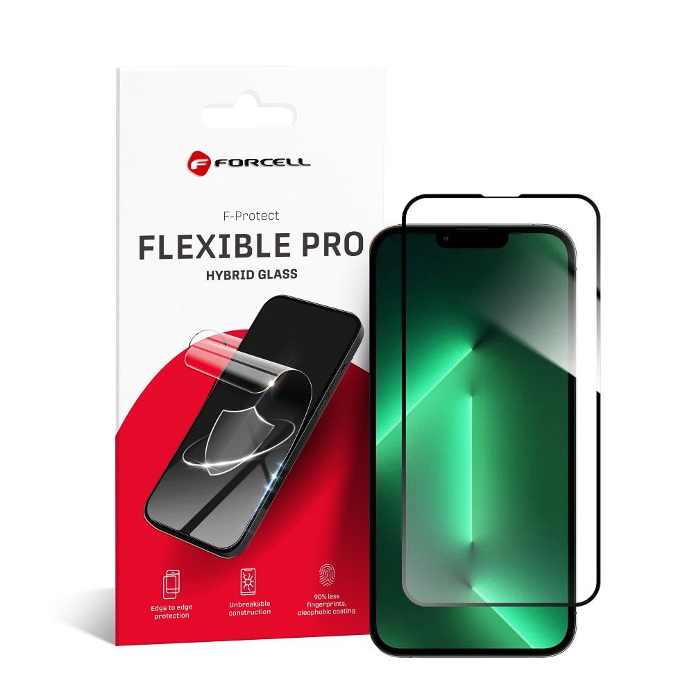 Forcell elastīgais nano stikls 5D iPhone 13/13 Pro/14/16e melns