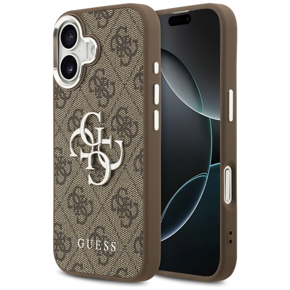 Guess 4G Big 4G Classic Logo viedtālruņa apvalks, paredzēts iPhone 17 – brūnā un sudraba krāsā