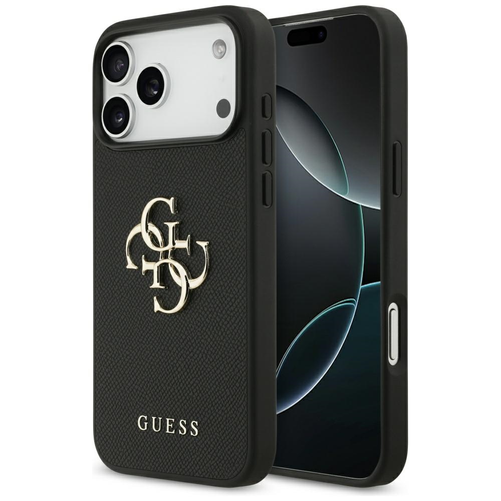 Guess Graudains Liels 4G un Klasiskais Logotips viedtālruņa apvalks iPhone 17 Pro Max - melns
