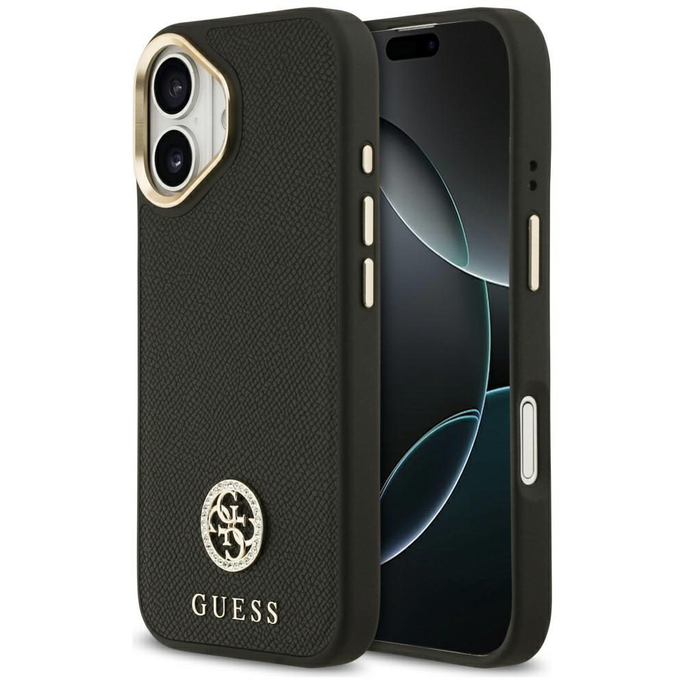 Guess Graudains Strass Logotips Magnētiskais viedtālruņa apvalks iPhone 17 - melns