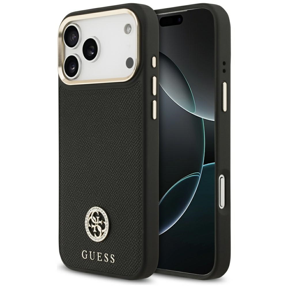 Guess Graudains Strass Logotips Magnētiskais viedtālruņa apvalks iPhone 17 Pro Max - melns