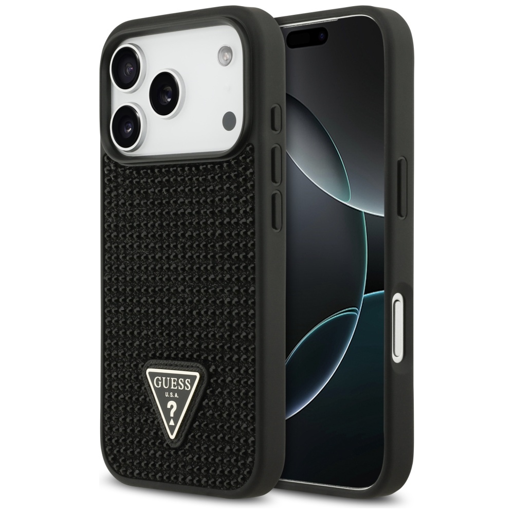 Guess Rhinestone Triangle Logo viedtālruņa apvalks iPhone 17 Pro - melns