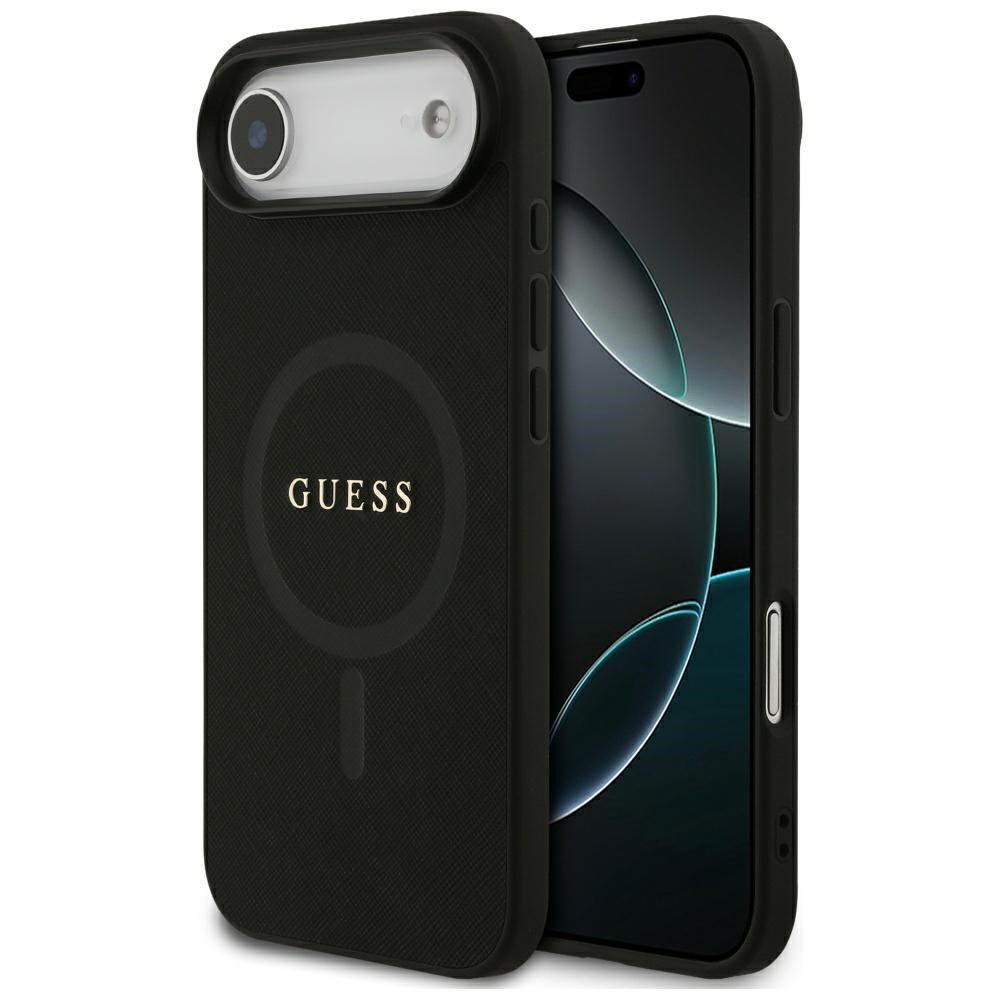 Guess Saffiano Classic Logo Magnētiskais viedtālruņa apvalks iPhone Air - melns