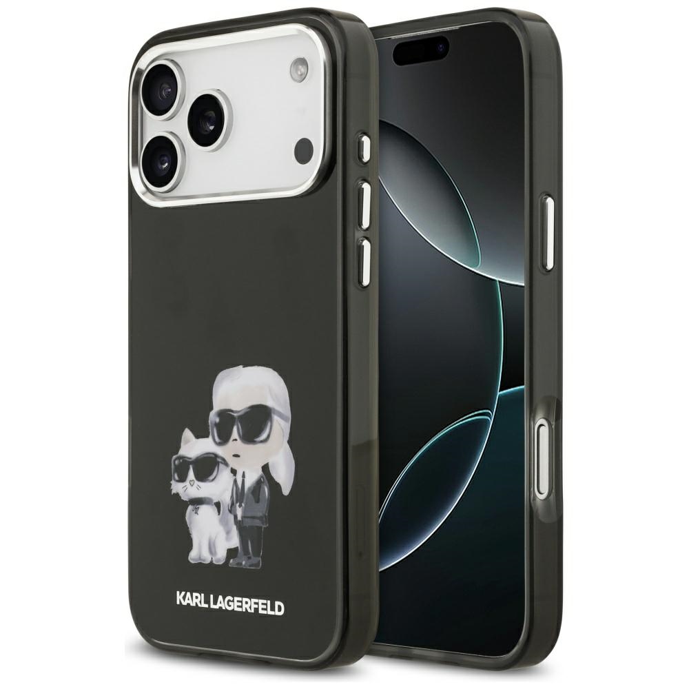 Karl Lagerfeld IML Aquarelle Karl & Choupette & Logo Magnētiskais viedtālruņa apvalks iPhone 17 Pro Max - melns