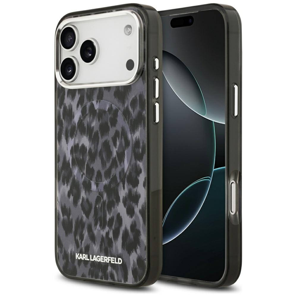 Karl Lagerfeld IML Leoparda raksts Magnētiskais viedtālruņa apvalks iPhone 17 Pro Max - melns