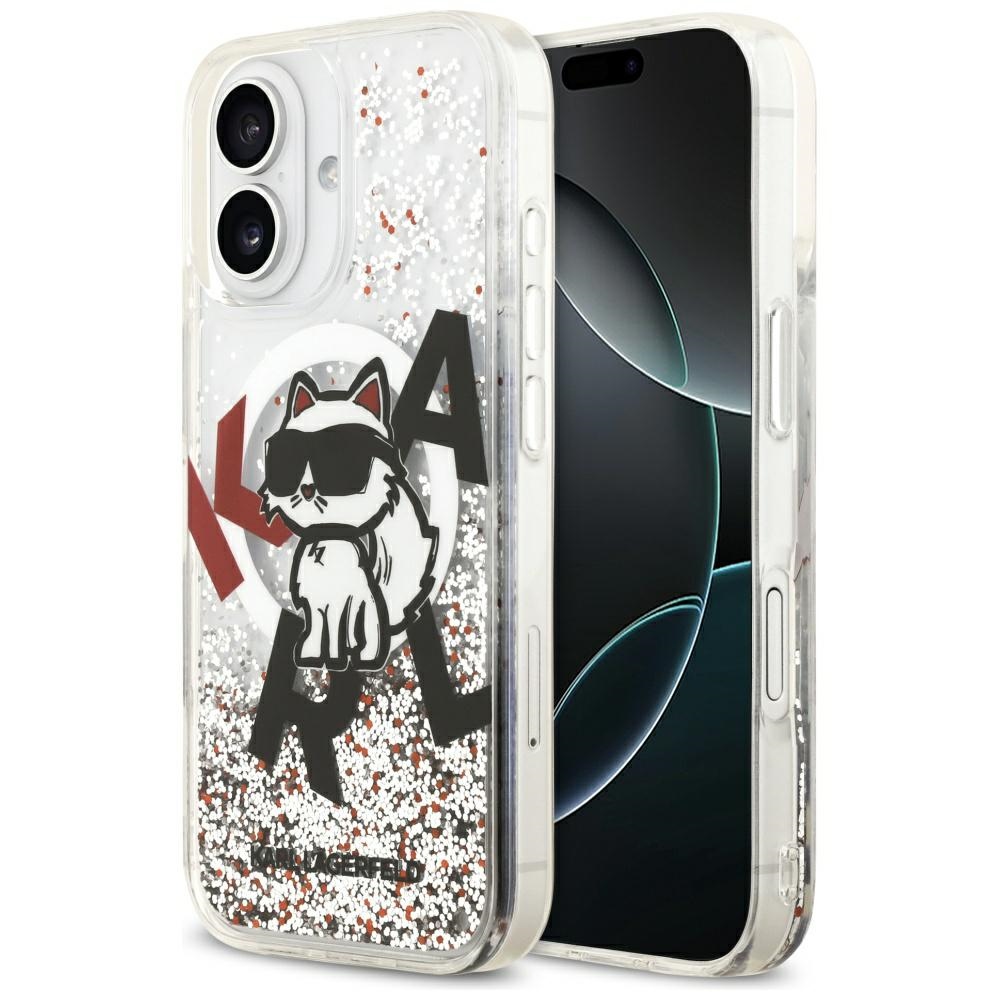 Karl Lagerfeld Šķidrais Spīdums Choupette Logo Magnētiskais Viedtālruņa apvalks iPhone 17 - Caurspīdīgs