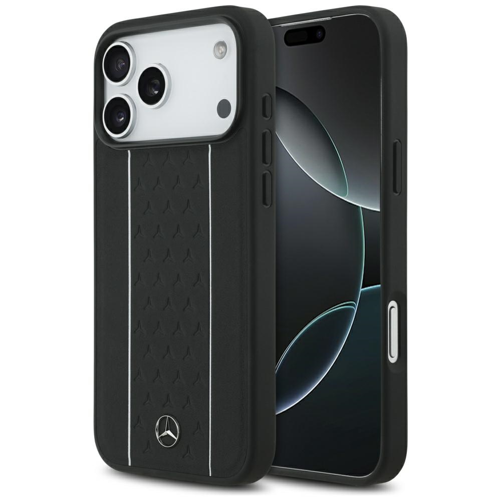 Mercedes Leather Star Pattern Stripes MagSafe Чехол для iPhone 17 Pro Max - чёрный