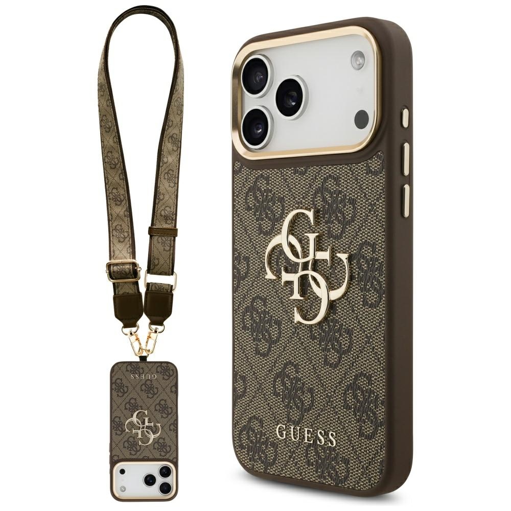 Guess 4G Big 4G Classic Logo Big Strap Metal Buttons чехол iPhone 17 Pro Max коричневый