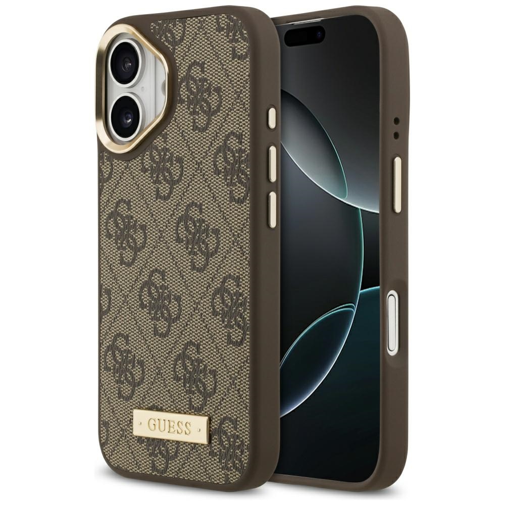 Guess 4G Logotipa Plāksne Magnētiskais viedtālruņa apvalks iPhone 17 brūns