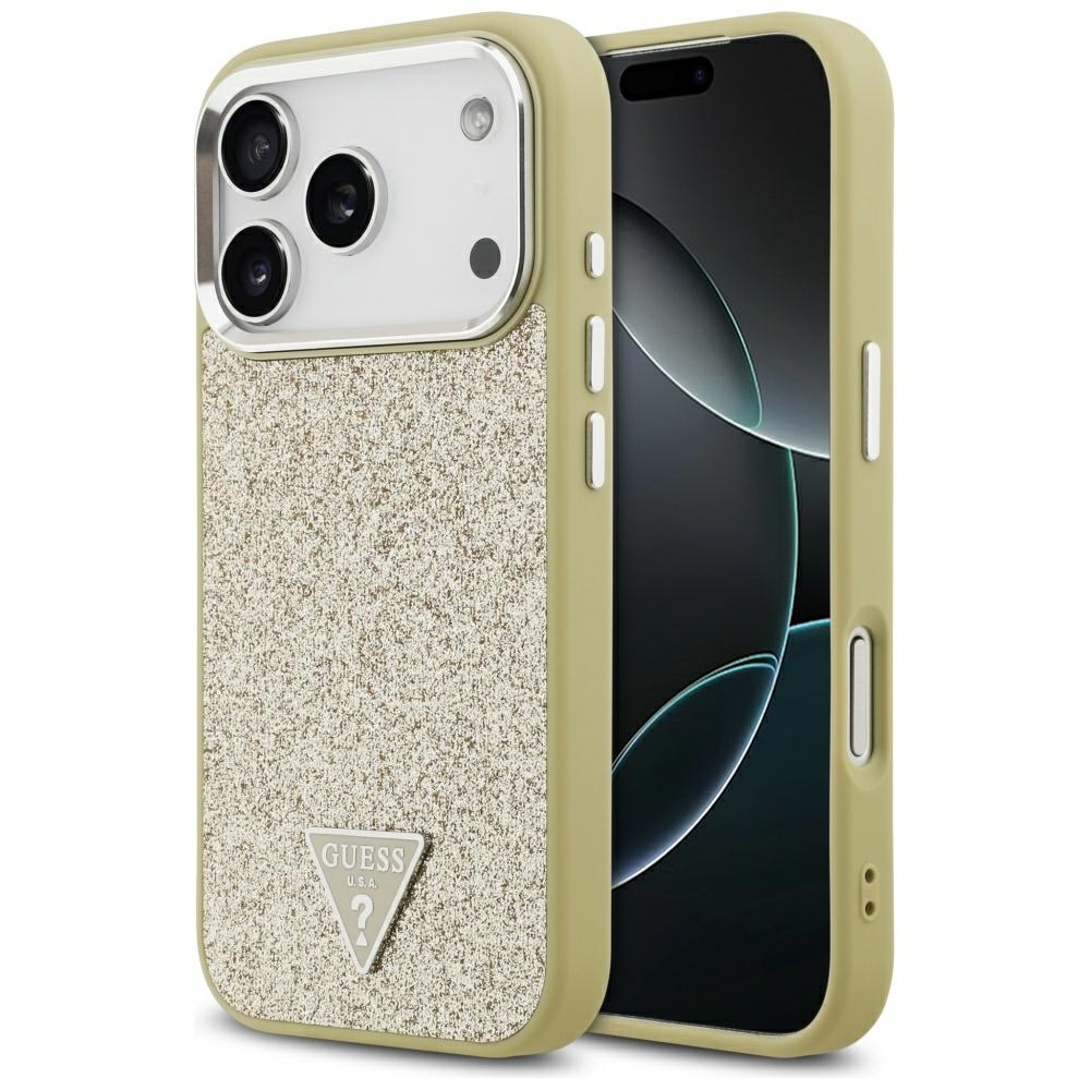 Guess Mirdzošs Trīsstūra Logotips Magnētiskais viedtālruņa apvalks iPhone 17 Pro zelta