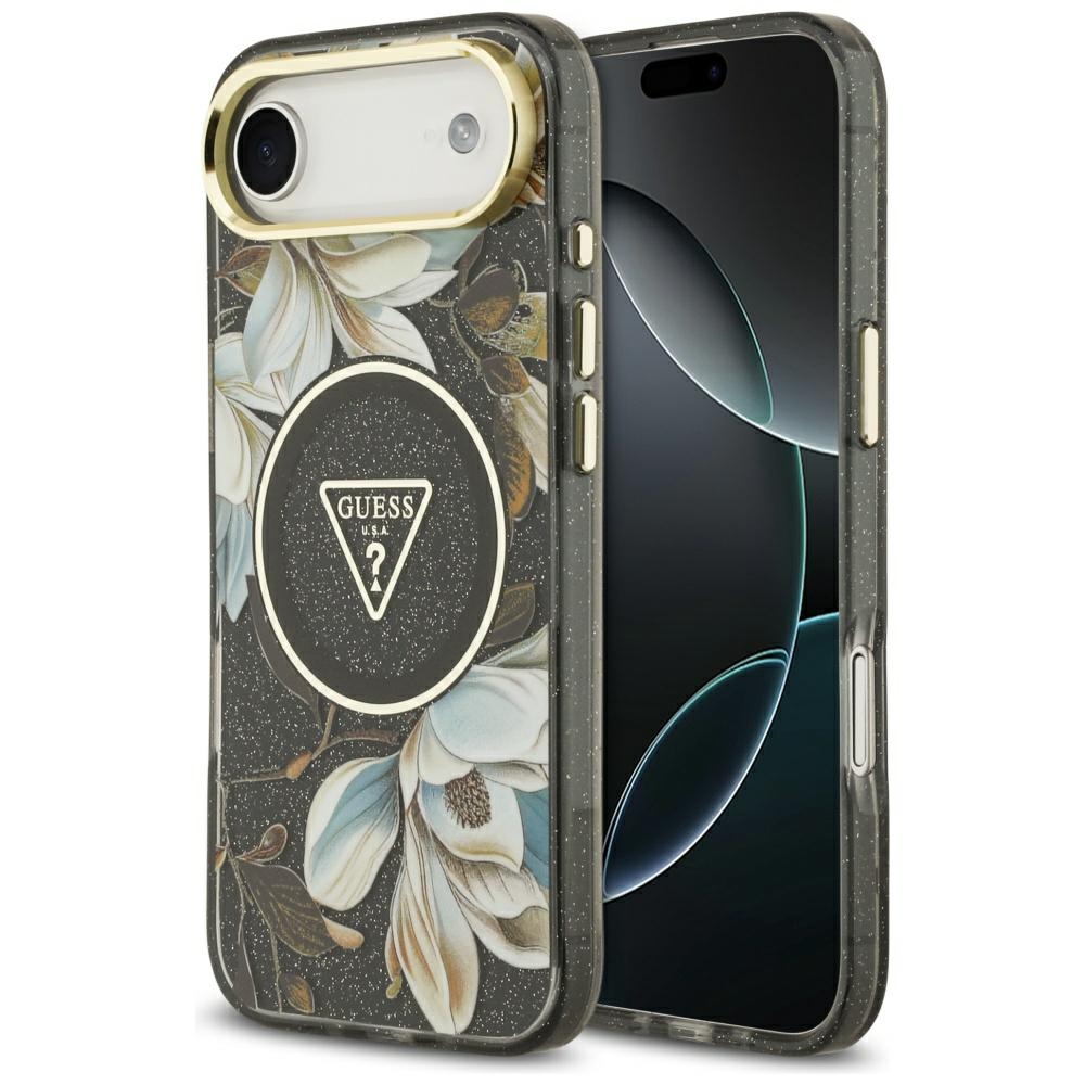 Guess IML Spīguļu Ziedu Trīsstūris Magnētiskais viedtālruņa apvalks iPhone Air - melna