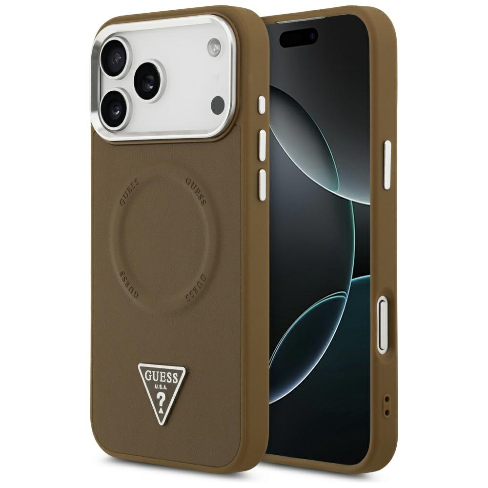Guess Trīsstūra logotipa magnētiskais apvalks iPhone 17 Pro - brūns