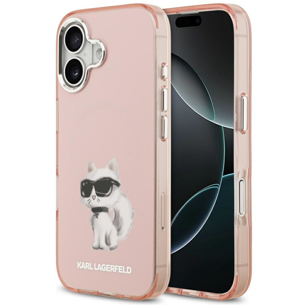 Karl Lagerfeld IML Aquarelle Choupette & Logo magnētiskais viedtālruņa apvalks iPhone 17 - rozā