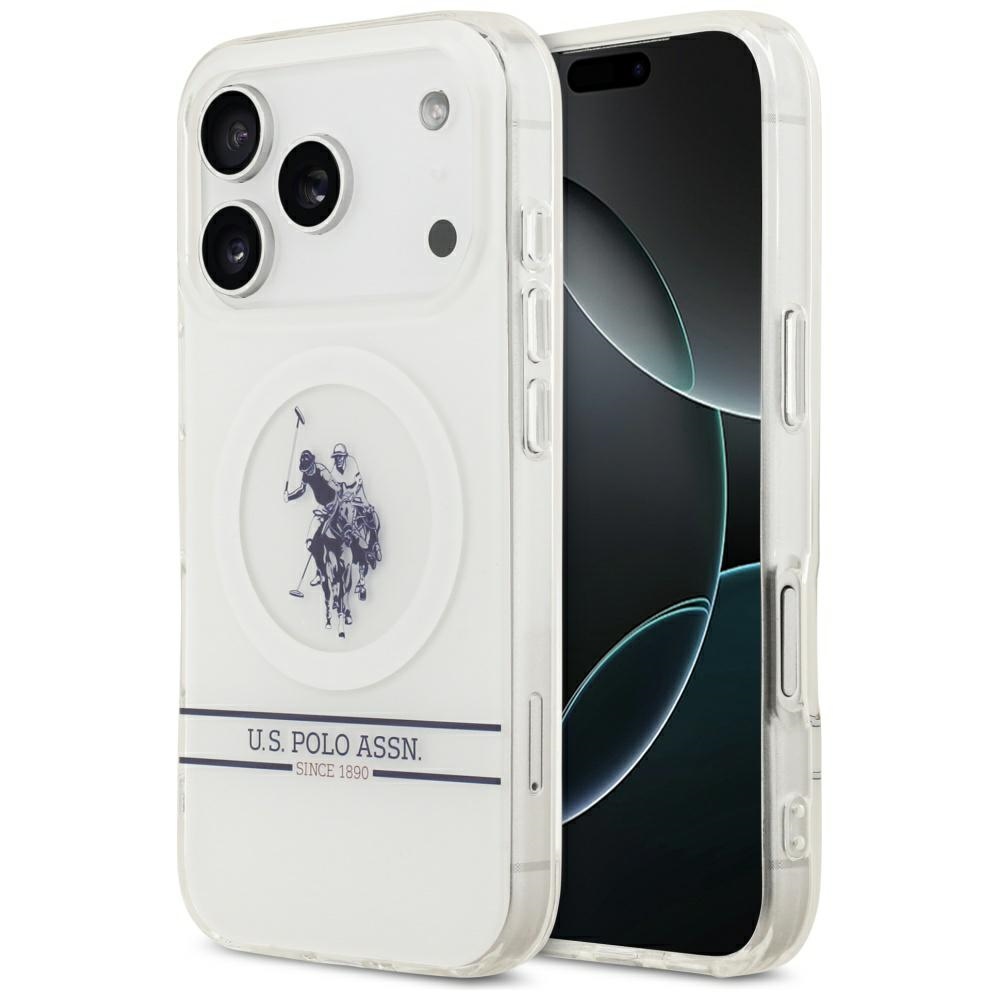 US Polo DH un apakšējās joslas logotips Magnētiskais apvalks iPhone 17 Pro - balts