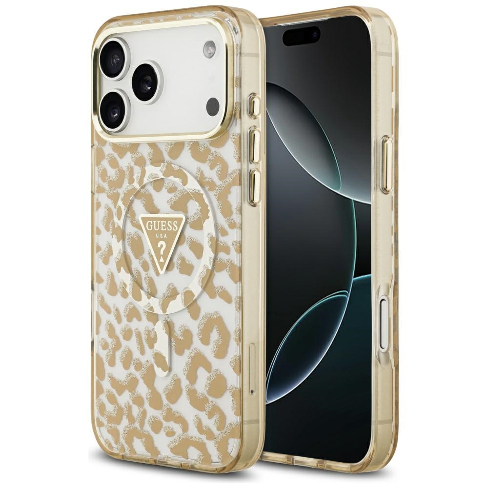 Guess Leopard Glitter MagSafe Чехол для iPhone 17 Pro Max - коричневый
