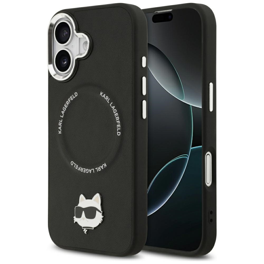 Karl Lagerfeld Choupette Pin Magnētiskais viedtālruņa apvalks iPhone 17 - melns