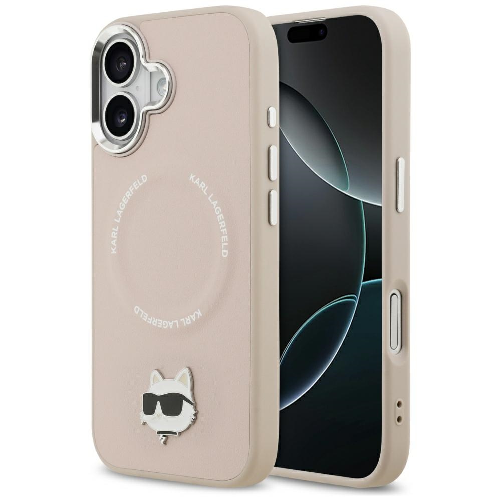 Karl Lagerfeld Choupette Pin Magnētiskais viedtālruņa apvalks iPhone 17 - rozā