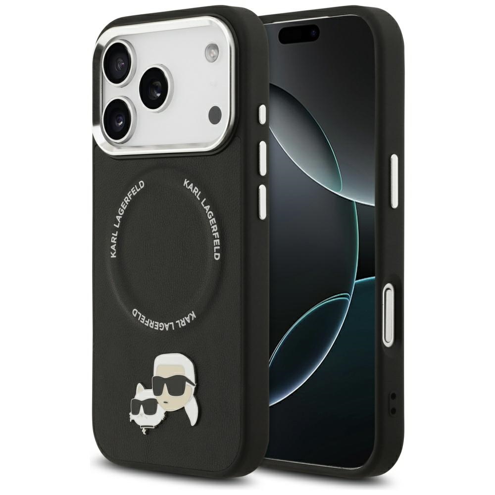 Karl Lagerfeld Karl & Choupette Pins MagSafe apvalks viedtālrunim iPhone 17 Pro Max - melns