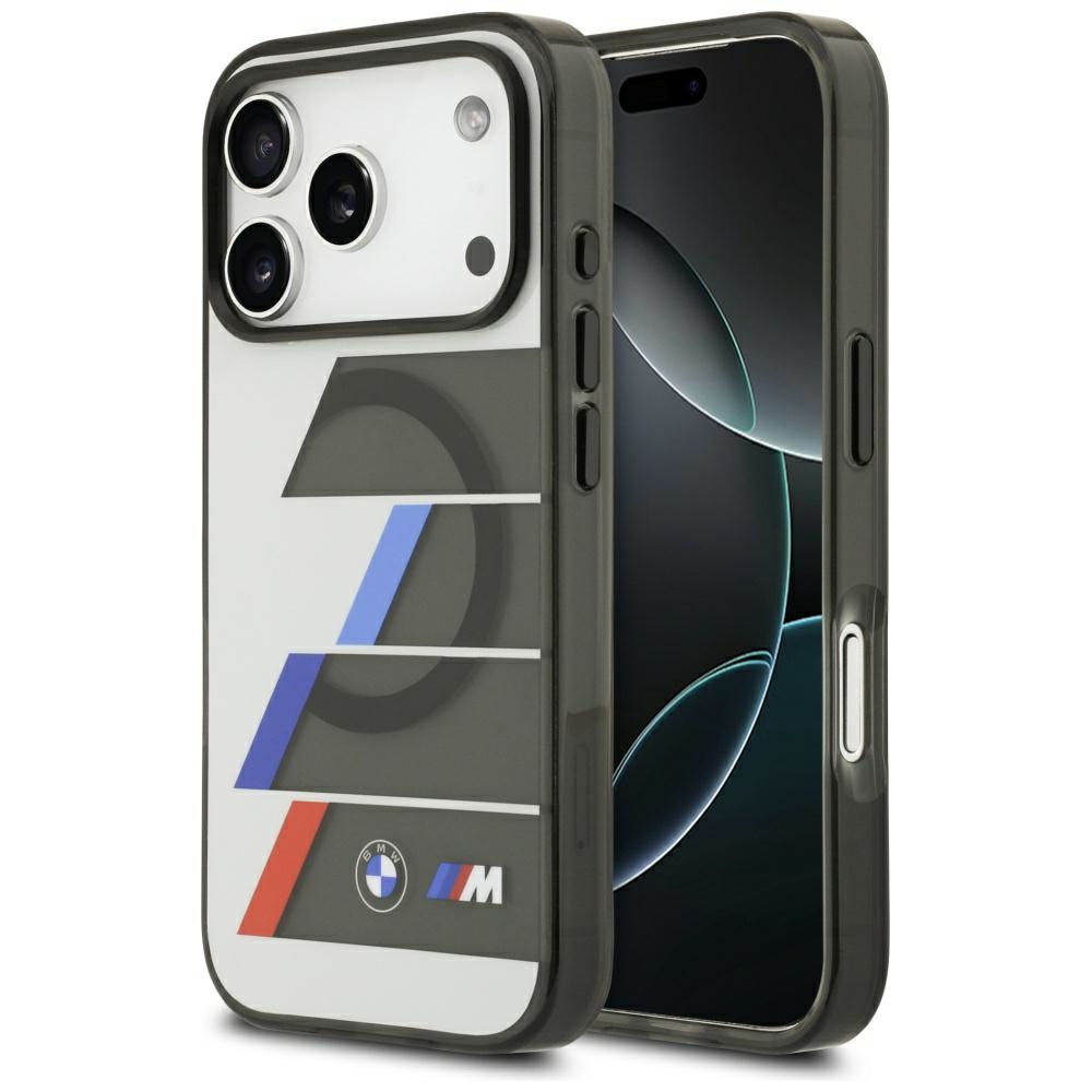 BMW M IML Metal Buttons Tricolor Lines MagSafe Чехол для iPhone 17 Pro - серый