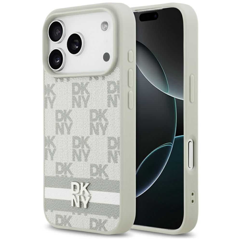 DKNY rūtainais ar drukātām svītrām viedtālruņa apvalks iPhone 17 Pro - bēšs