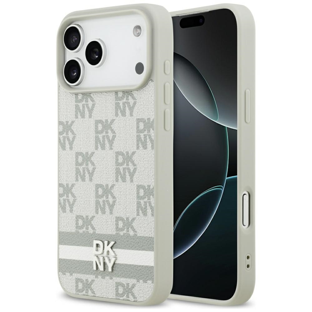 DKNY rūtainais ar drukātām svītrām viedtālruņa apvalks iPhone 17 Pro Max - bēšs