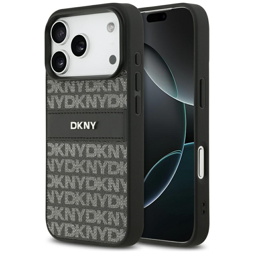 DKNY atkārtota raksta ar toņu svītru viedtālruņa apvalks iPhone 17 Pro - melns