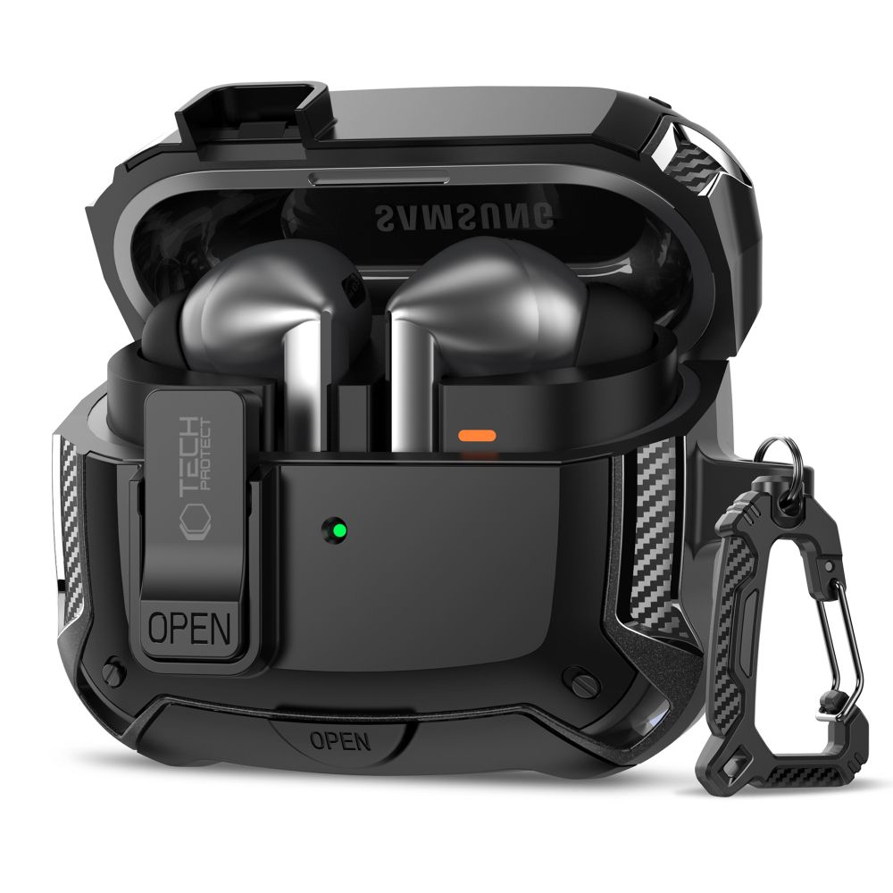 Tech-Protect silikona apvalks ar āķi Samsung Galaxy Buds 3 / 3 FE / 3 Pro austiņām - melns