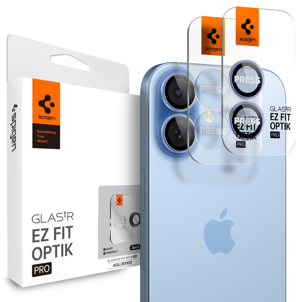 Spigen Optik Pro GLAS.TR “EZ FIT” kameras vāciņš, 2 gab. komplekts, paredzēts iPhone 16 / 16 Plus / 17 – zils