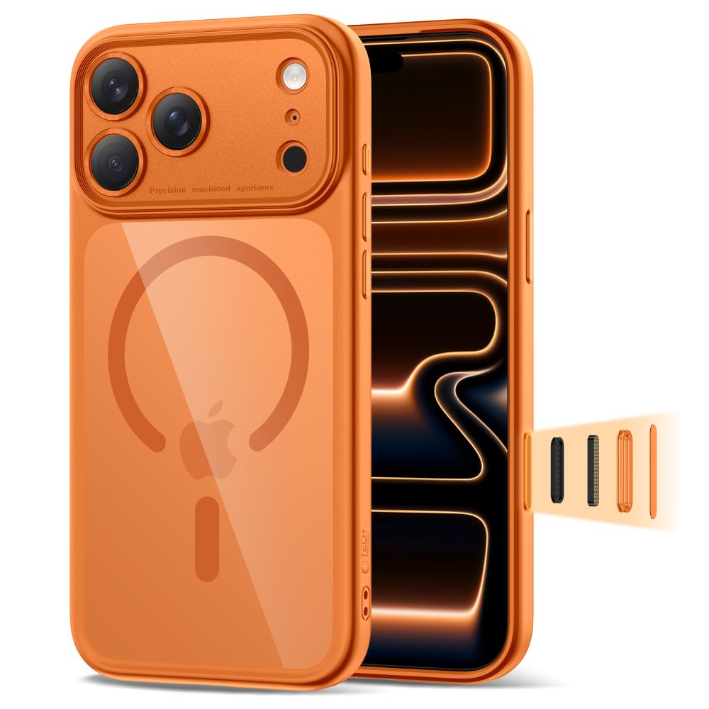 Tech-Protect Magpeak Magsafe CC futrālis iPhone 17 Pro - caurspīdīgi oranžs