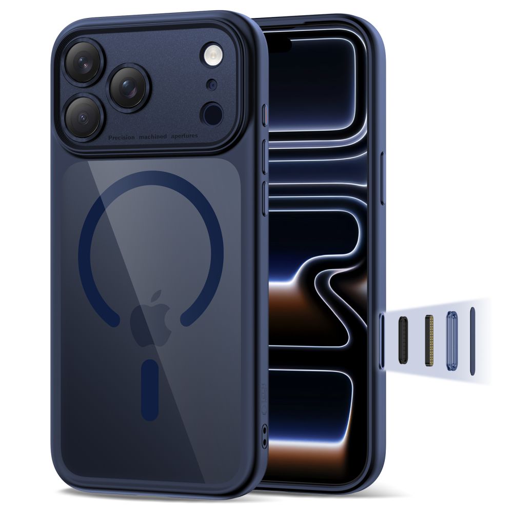 Чехол Tech-Protect Magpeak MagSafe CC для iPhone 17 Pro Max (прозрачный тёмно-синий)