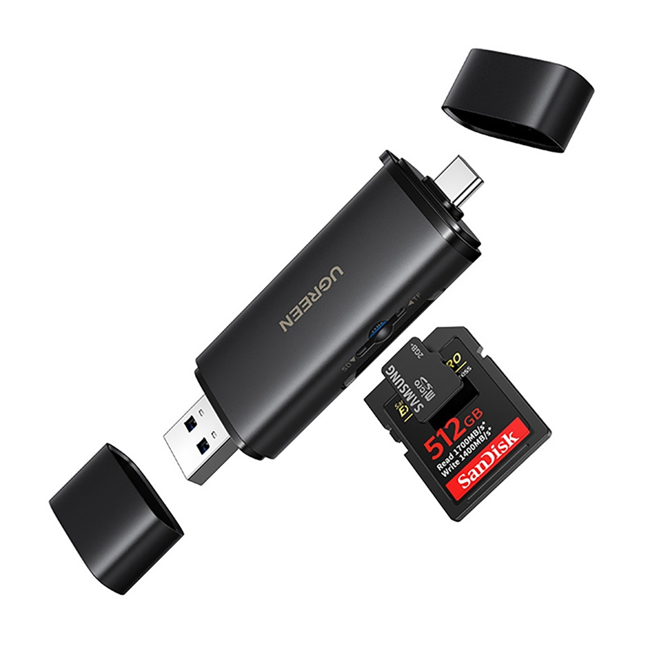 Ugreen 2in1 USB-C / USB-A SD 4.0 UHS-II karšu lasītājs - melns