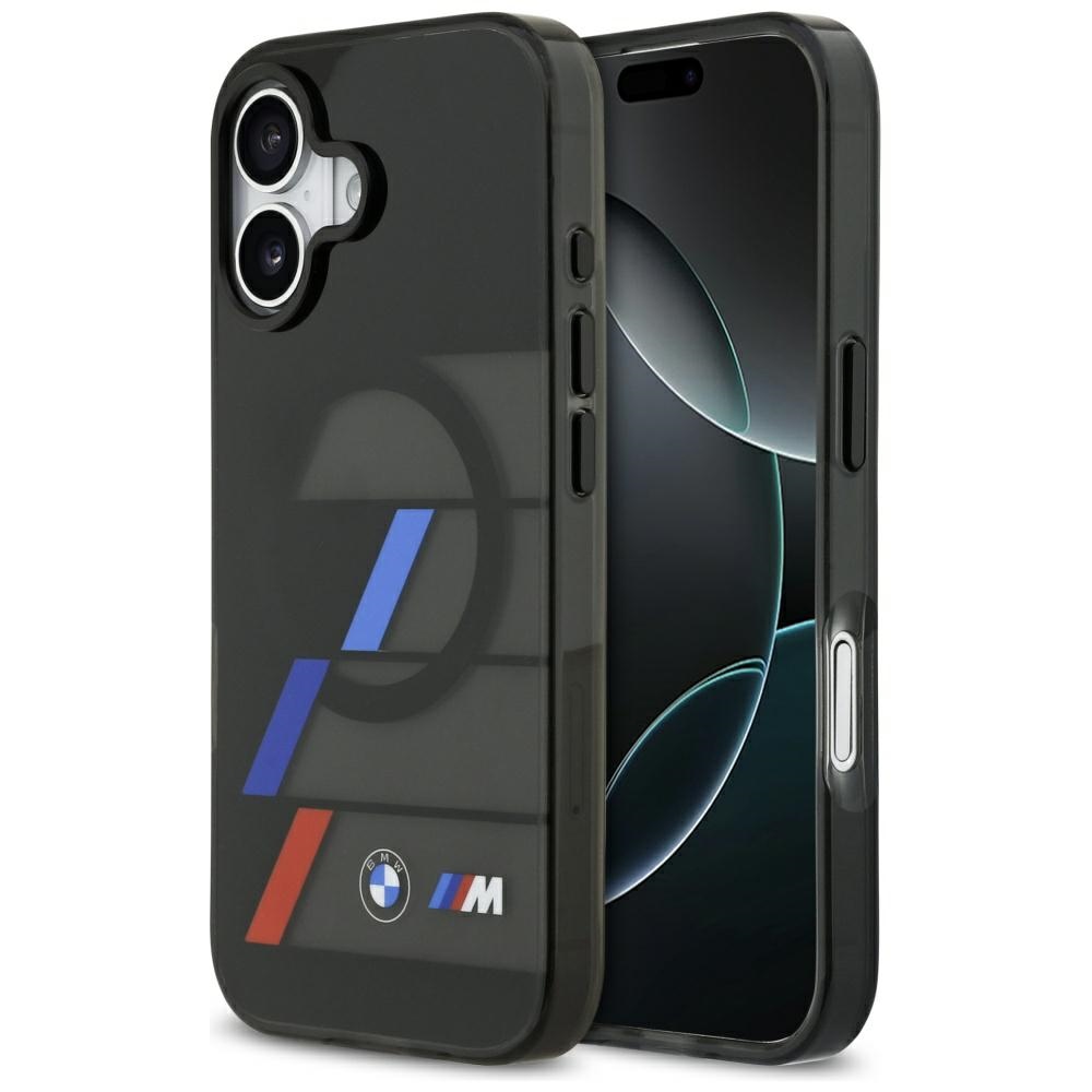 BMW M IML ar metāla pogām trīskrāsu līniju magnētiskais viedtālruņa apvalks iPhone 17 - melns