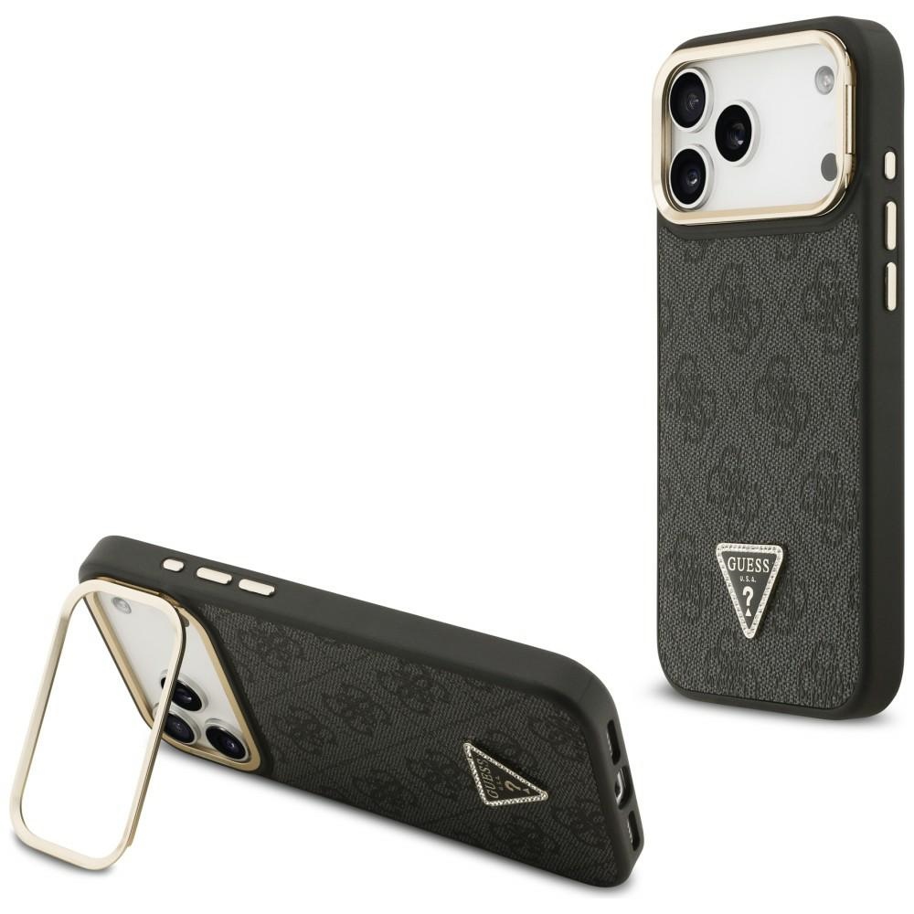 Guess 4G PU Triangle Logo & Stand Camera Magsafe чехол iPhone 17 Pro Max - черный