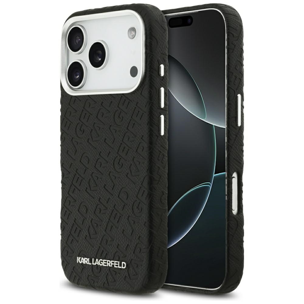 Karl Lagerfeld FW reljefs Karl MagSafe viedtālruņa apvalks iPhone 17 Pro – melns