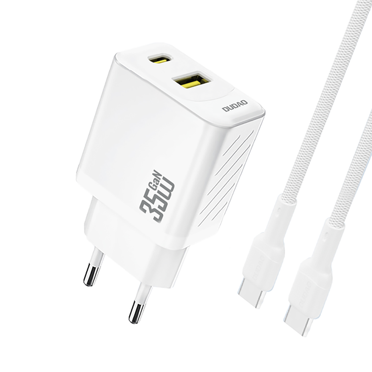 Dudao A27MaxCEU PD QC 35W USB-A USB-C Wall Lādētājs with USB-C Kabelis - Balts