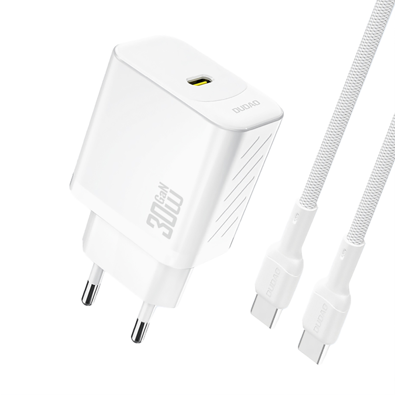 Dudao A27PCEU PD 30W GaN USB-C Wall Lādētājs with USB-C Kabelis - Balts