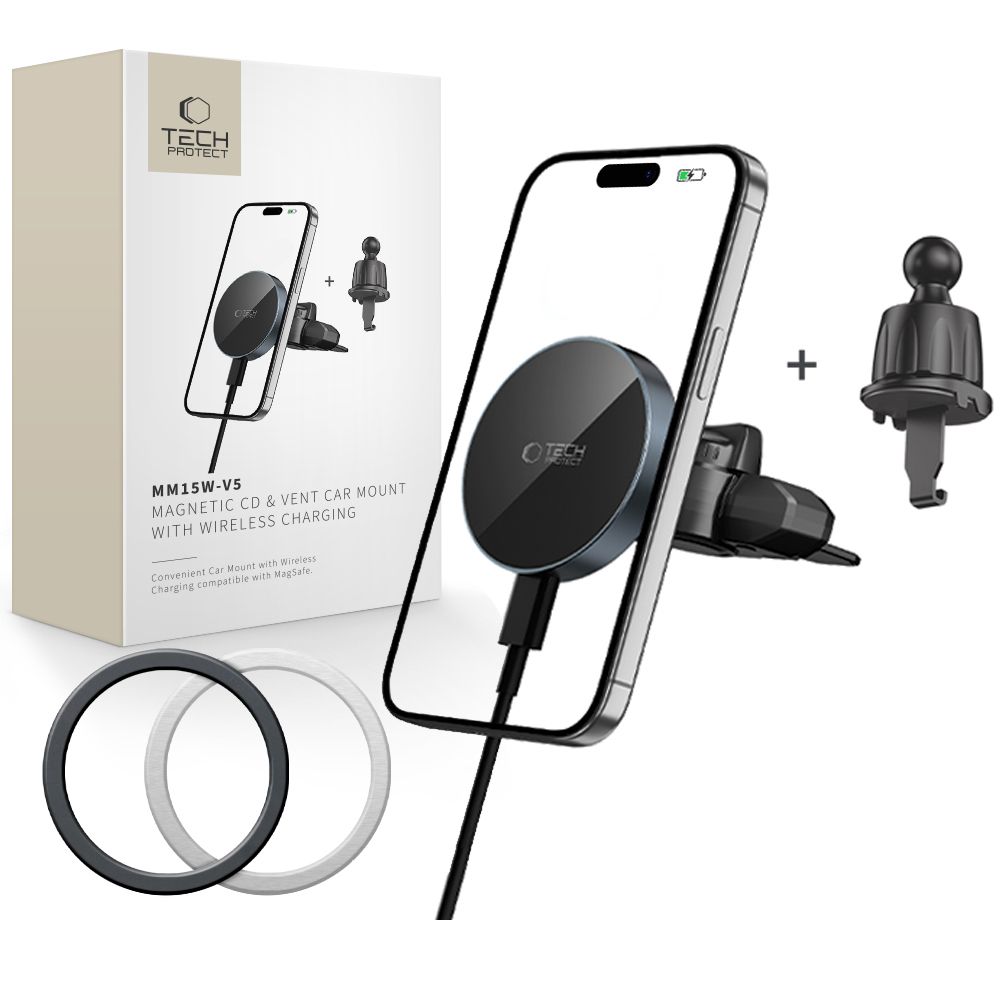 Tech-Protect mm15W-V5 magnētiskais MagSafe auto turētājs ventilācijai/CD slotam melns