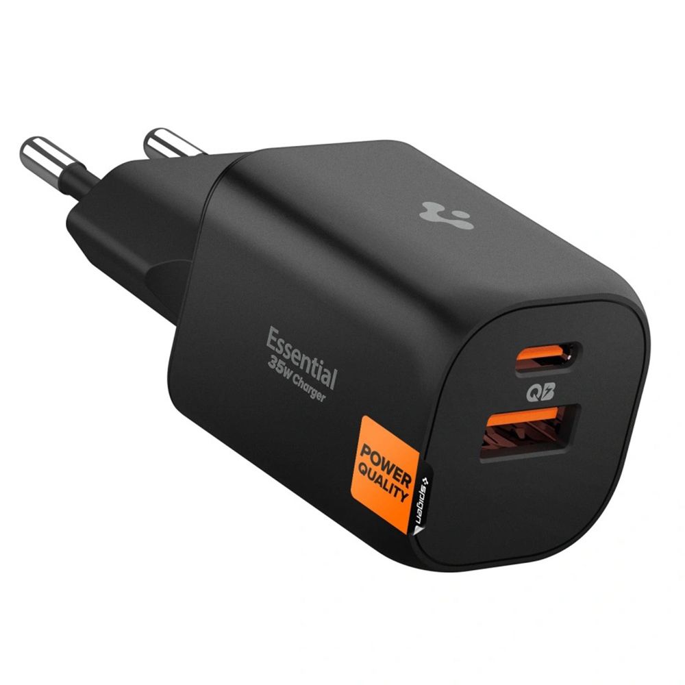 Spigen Essential EE352EU USB-C / USB-A 35W sienas ladetajs - Melns