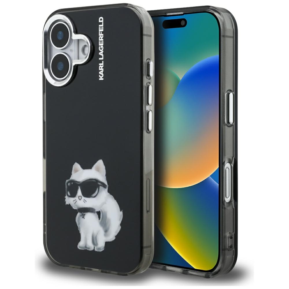 Karl Lagerfeld IML Aquarelle Choupette & Logo iPhone 16 macins - melns