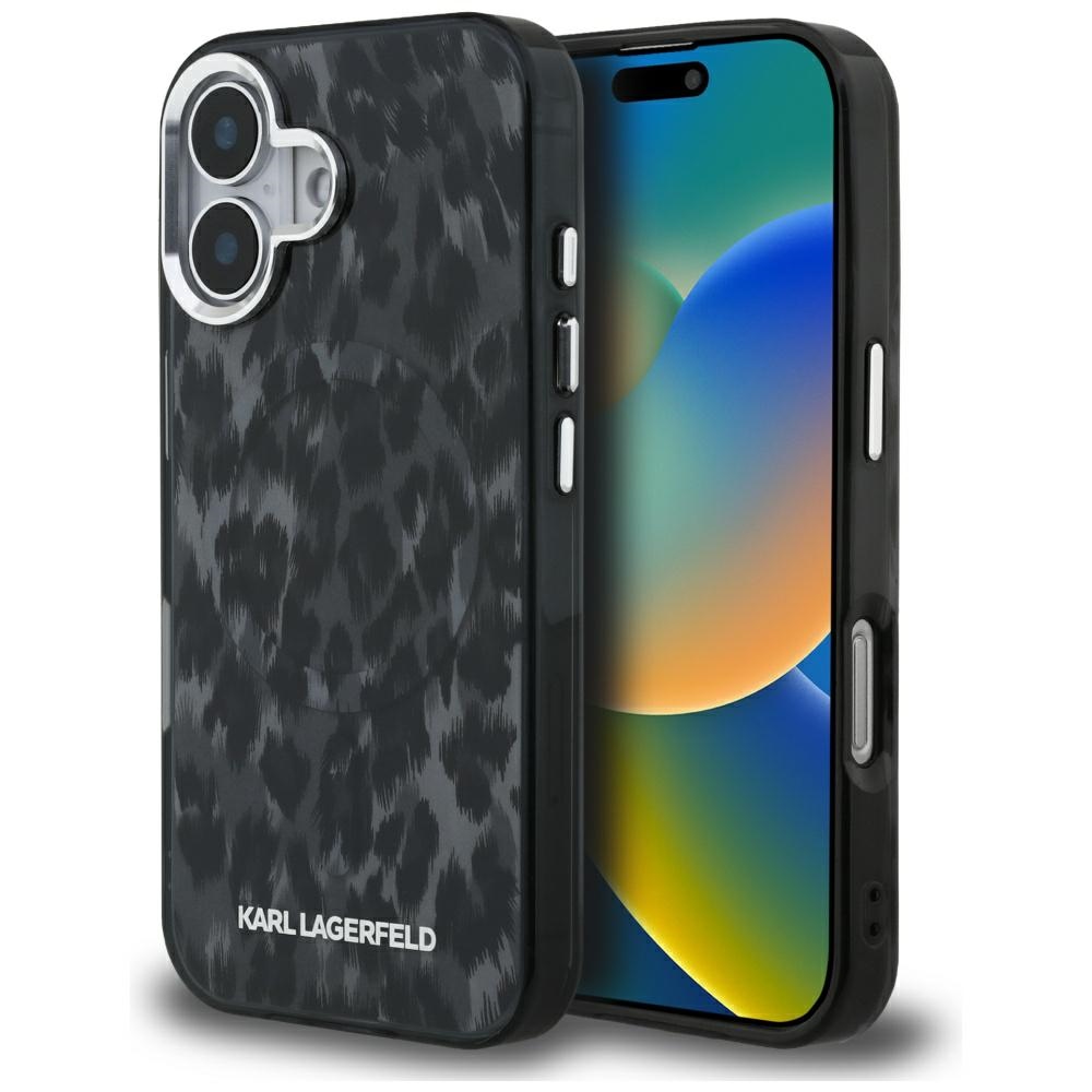 Karl Lagerfeld IML Leopard Pattern MagSafe macins iPhone 16 - melns