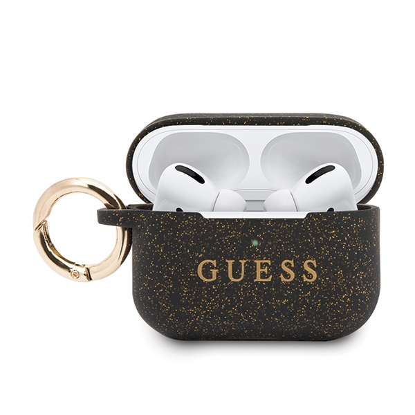 Guess Ring silikona maciņš AirPods Pro melns ar zeltainu