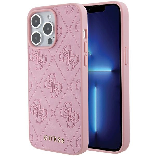 Guess ādas 4G Stamped maciņš iPhone 15 Pro rozā
