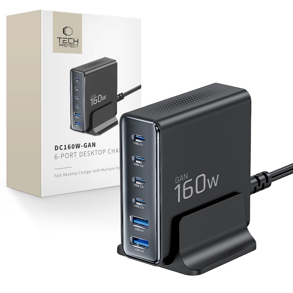 Tech-Protect DC160W-GAN 6 portu 160 W sienas lādētājs - melns