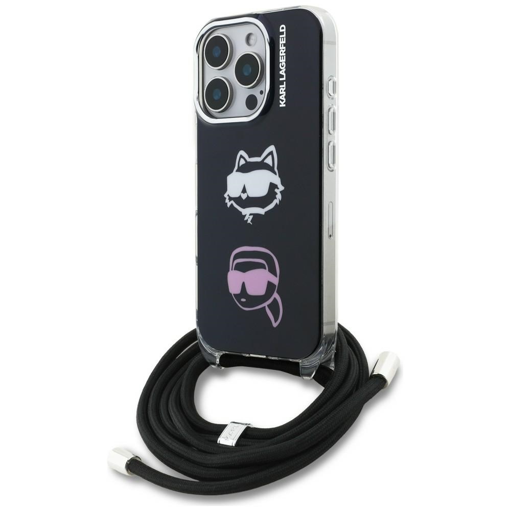 Karl Lagerfeld IML Crossbody Karl&Choupette Head Maciņš for iPhone 16 Pro Max - melns