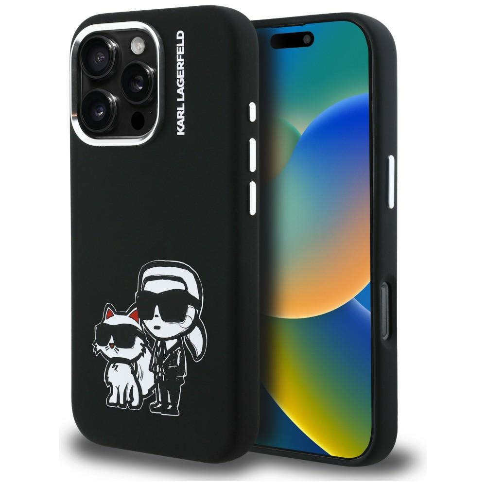 Karl Lagerfeld Silikona Karl&Choupette Sketch MagSafe Maciņš for iPhone 16 Pro Max - melns